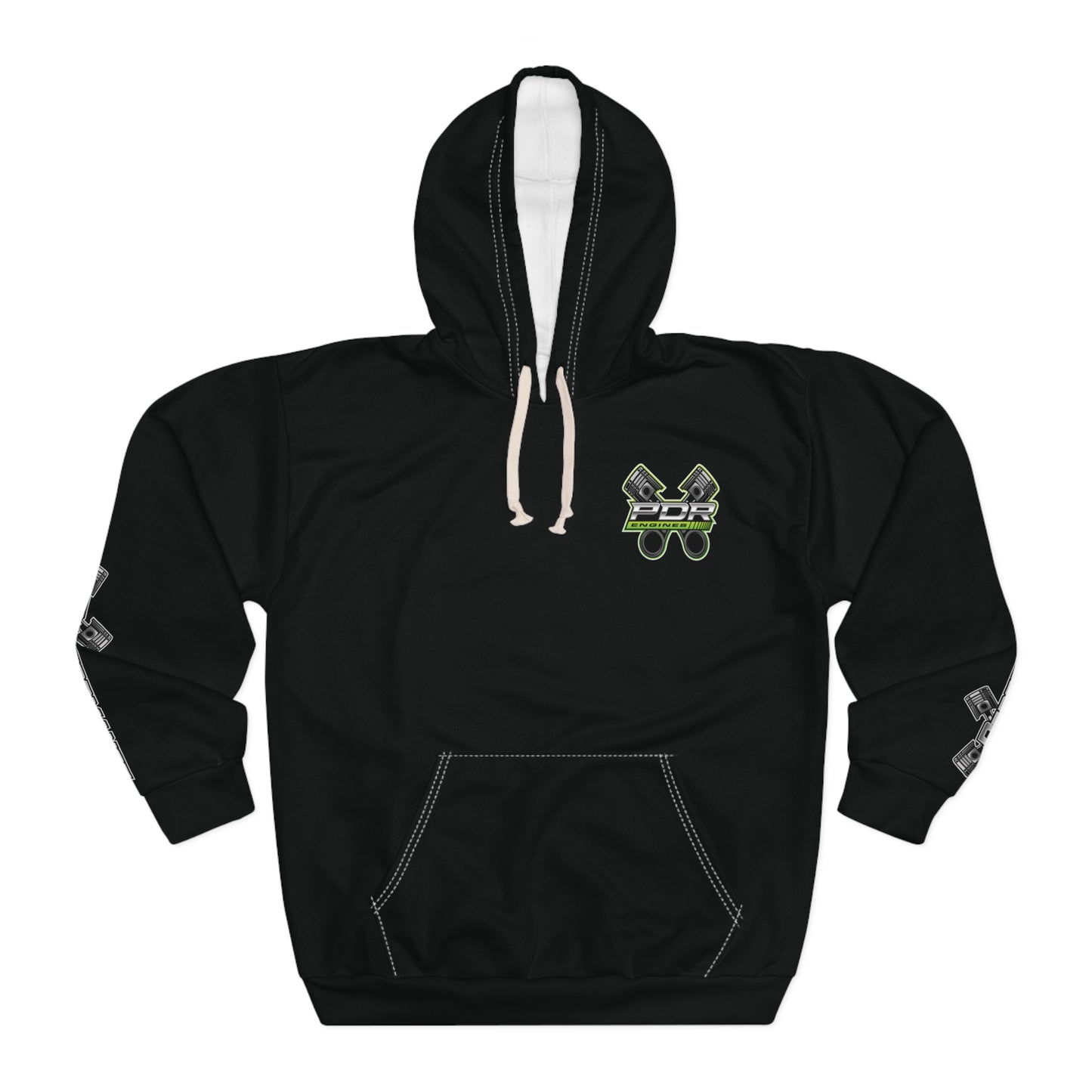 Edgy Black Unisex Pullover Hoodie with Graphic Design